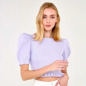 NWT Endless Rose Tie Back Puff Sleeve Cropped Short Sleeve purple top small